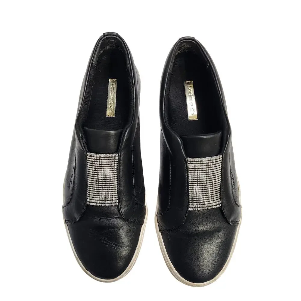 Louise et Cie Womens Lo-Bette Slip On Sneakers Size 8 Black Leather Elastic Vamp